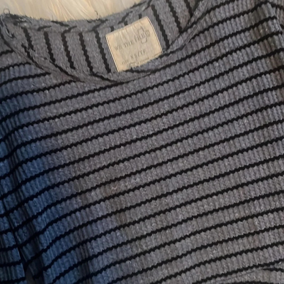 Free People Blue Black Stripe Peplum Long Sleeve Shirt - Picture 4 of 9